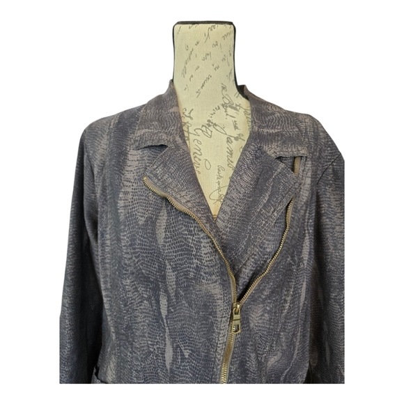 XCVI Black Gray Tan Snakeskin Print Zip Moto Jacket XL - Picture 3 of 10